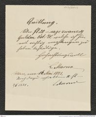 Nachlass Franz Steindachner, Quittung von L. Marno an Franz Steindachner (16.05.1881), Inv.Nr. 329.03, Seite 1